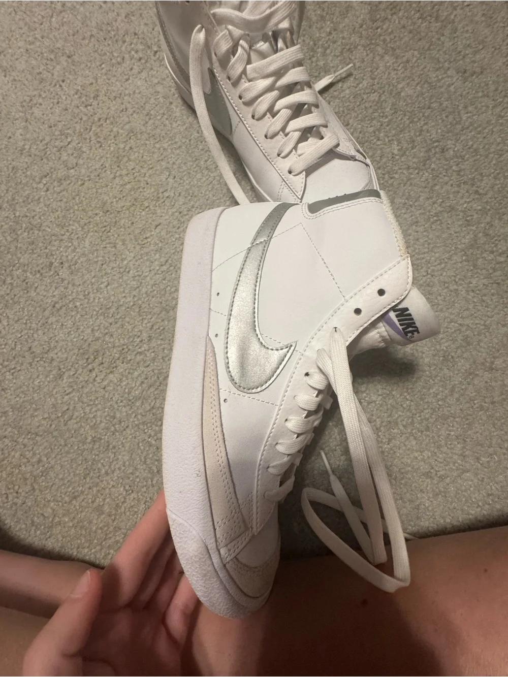 Nike White High-Top Sneakers with silver Accents